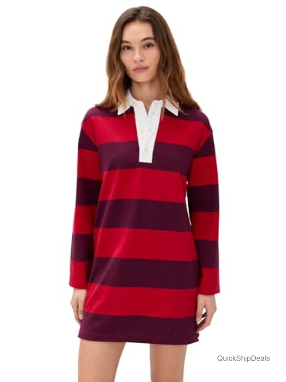 Women's Mini Polo Dress Stripe Print Short Sleeve Collared Casual